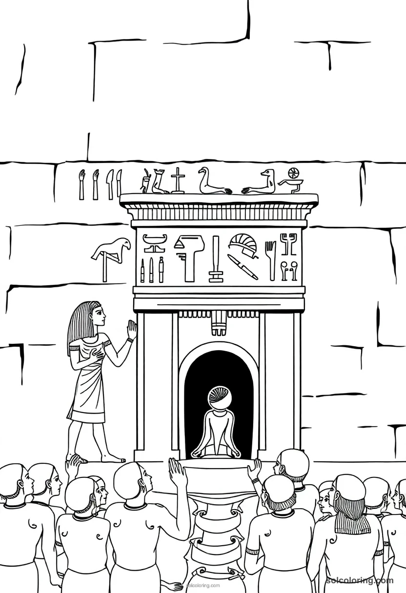 Hieroglyph Wall Scene of the Opening of the Mouth Ceremony detailed coloring page for kids
