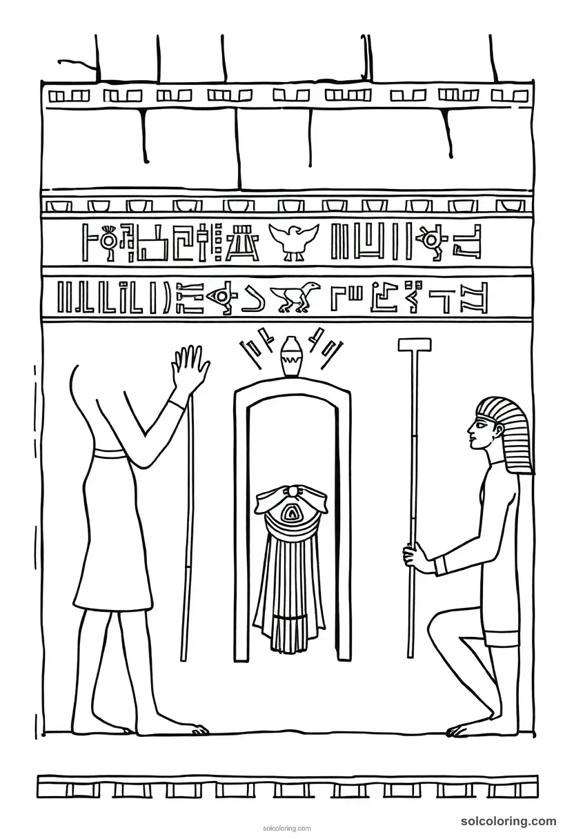 Hieroglyph Wall Scene Of The Opening Of The Mouth Ceremony coloring pages