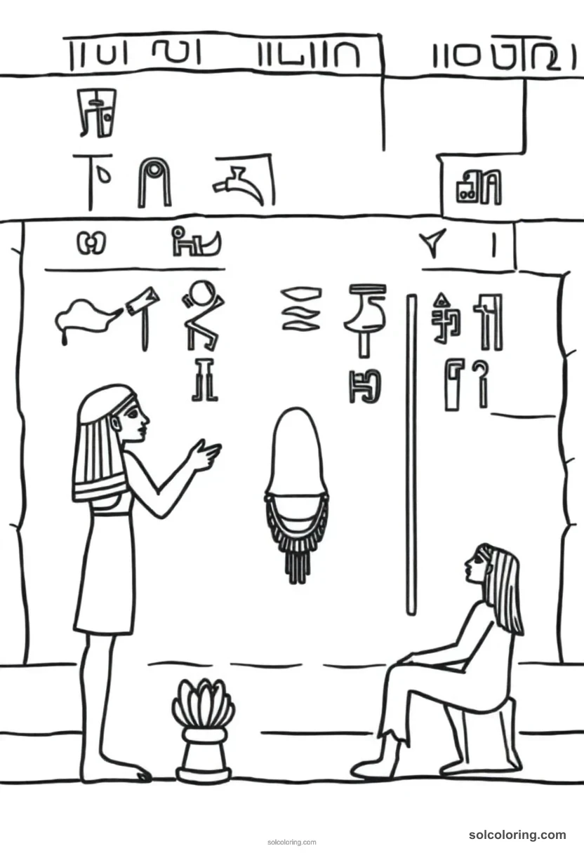 Simple Hieroglyph Wall Scene of the Opening of the Mouth Ceremony simple coloring page for kids