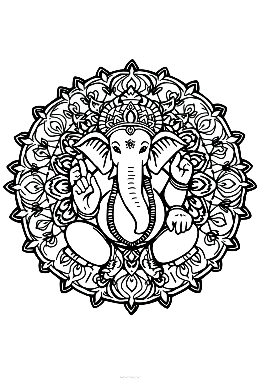 Hindu Ganesh Elephant Mandala coloring page for kids
