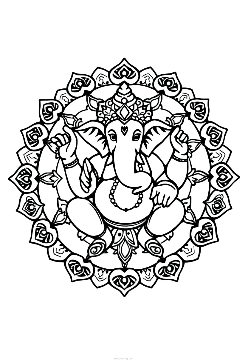 Hindu Ganesh Elephant Mandala coloring page for kids