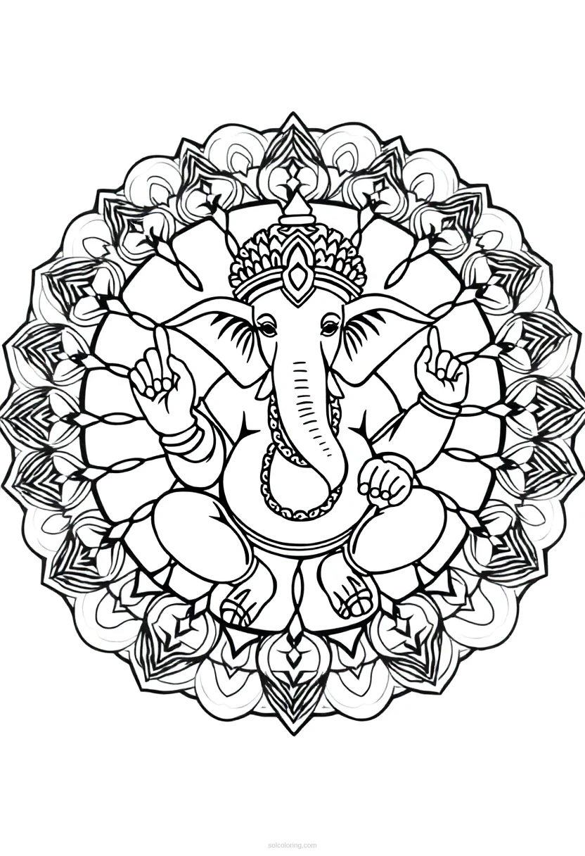 Hindu Ganesh Elephant Mandala coloring pages