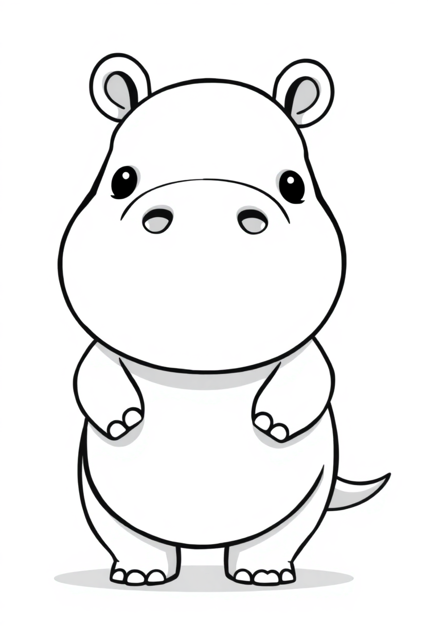 Hippopotamus coloring page, free printable standard style for kids and adults
