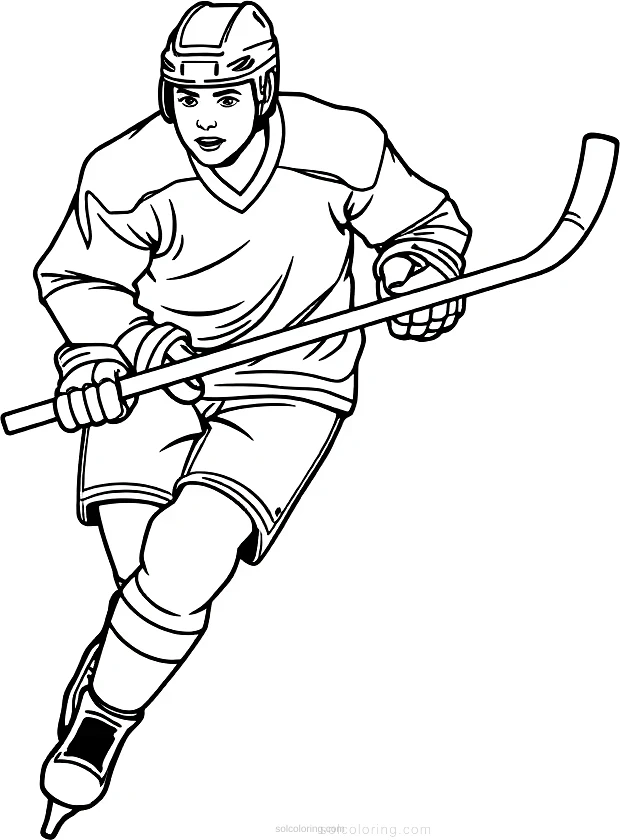 Hockey Player with Stick coloring page for kids