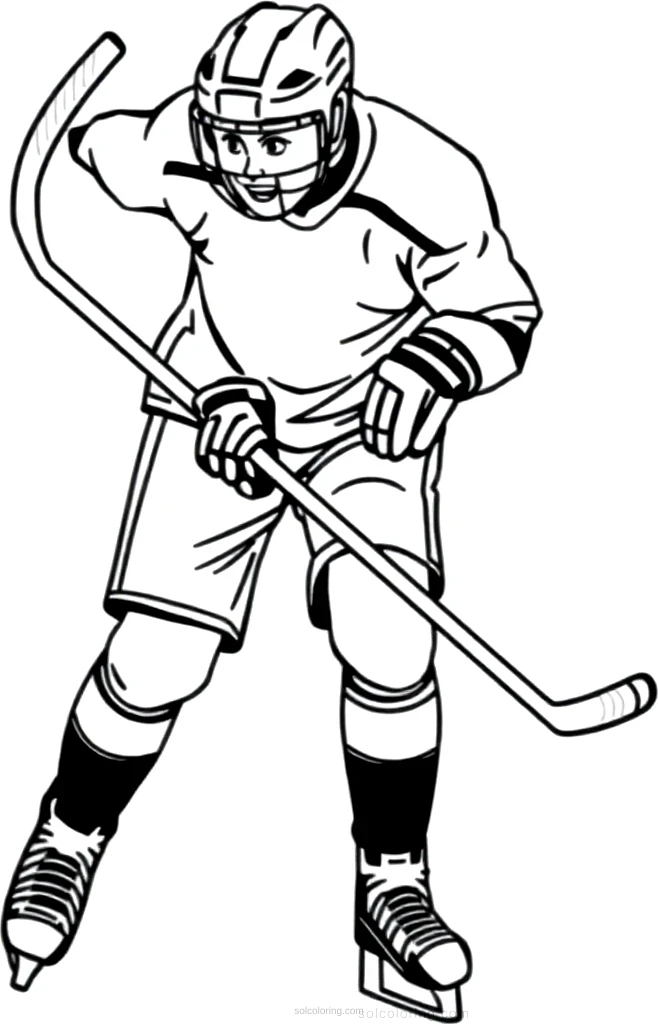 Hockey Player with Stick coloring page for kids