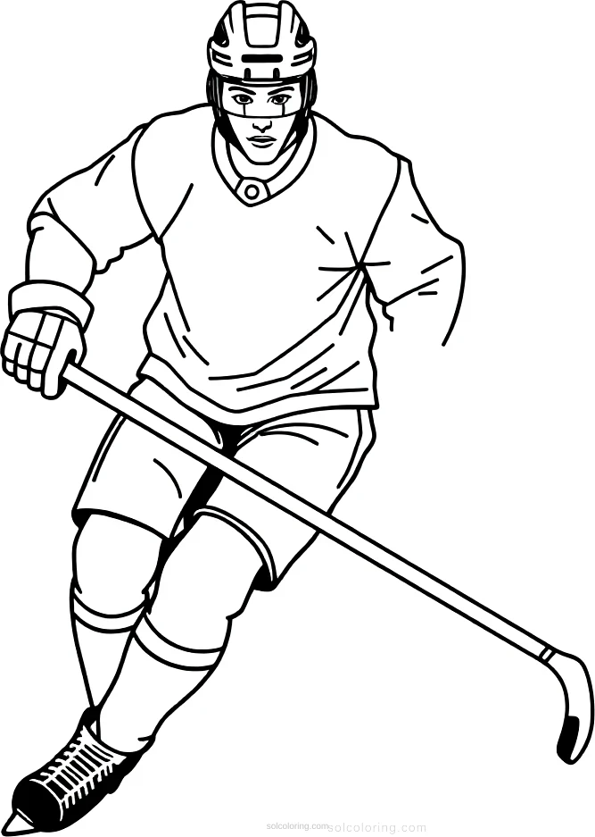 Hockey Player with Stick coloring page for kids