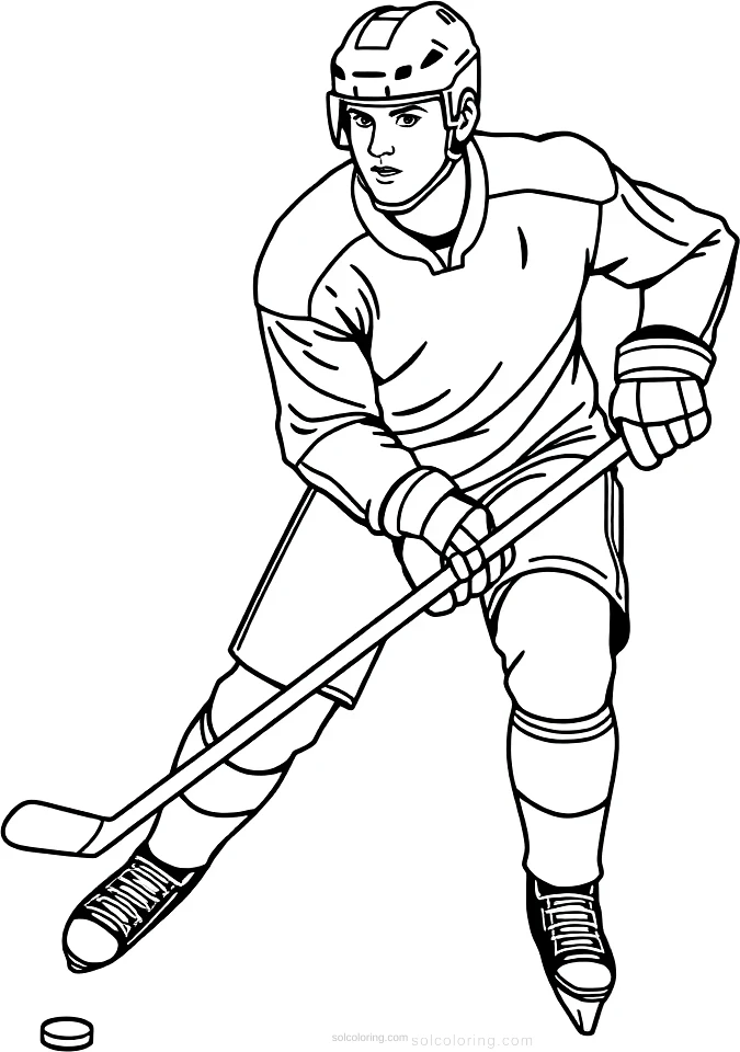 Hockey Player with Stick coloring page for kids