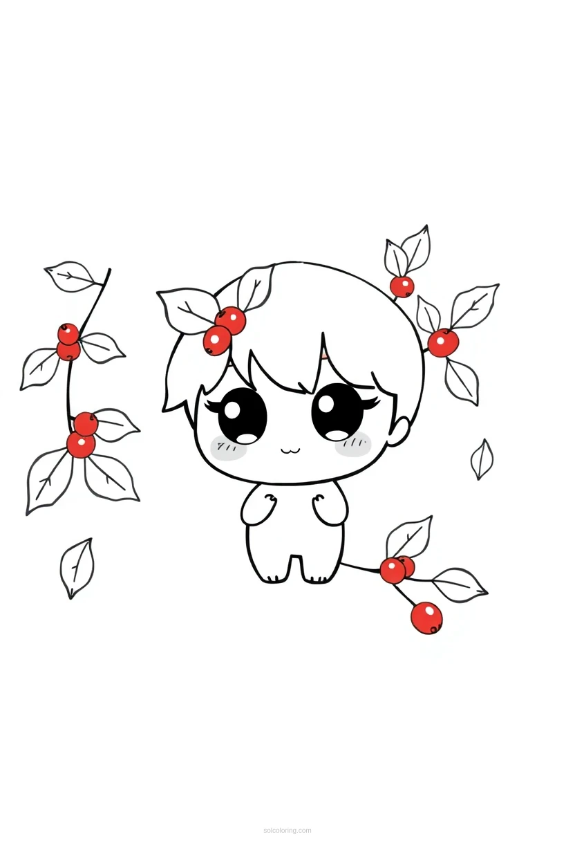 Holly Leaves and Berries coloring page for kids