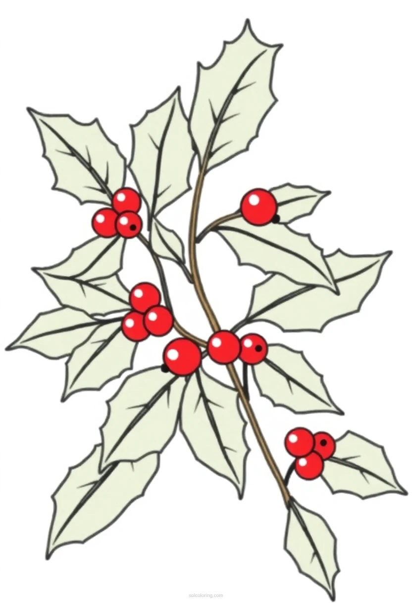 Holly Leaves and Berries coloring page for kids