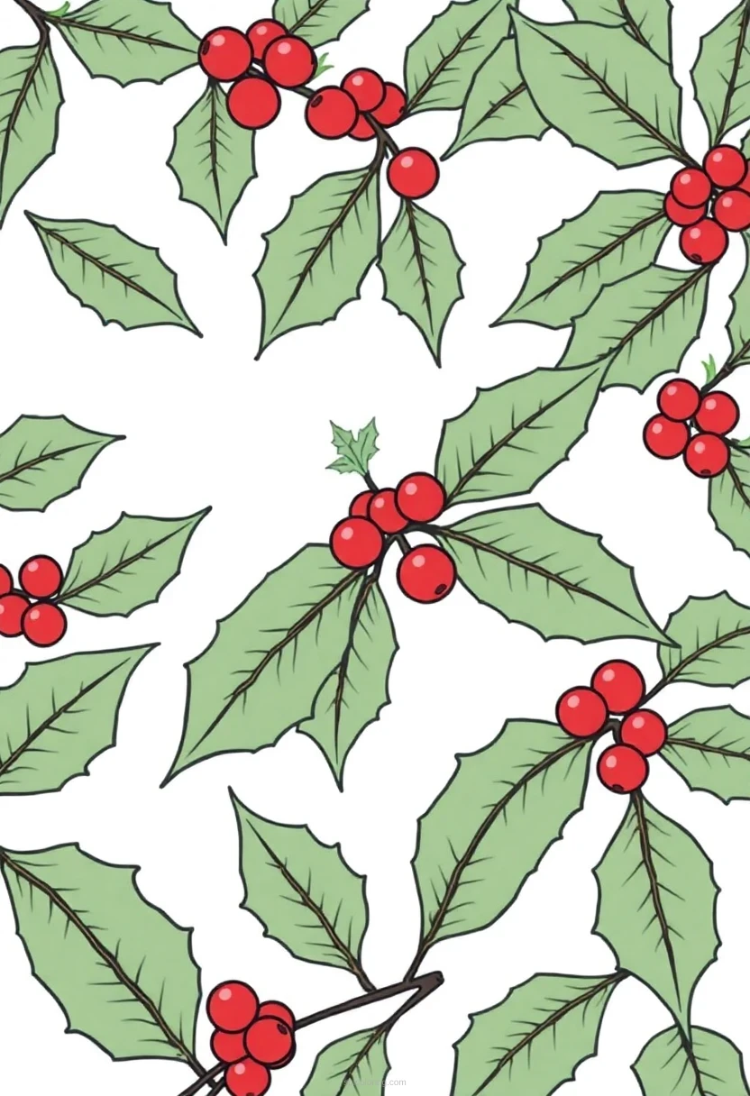 Holly Leaves and Berries coloring page for kids