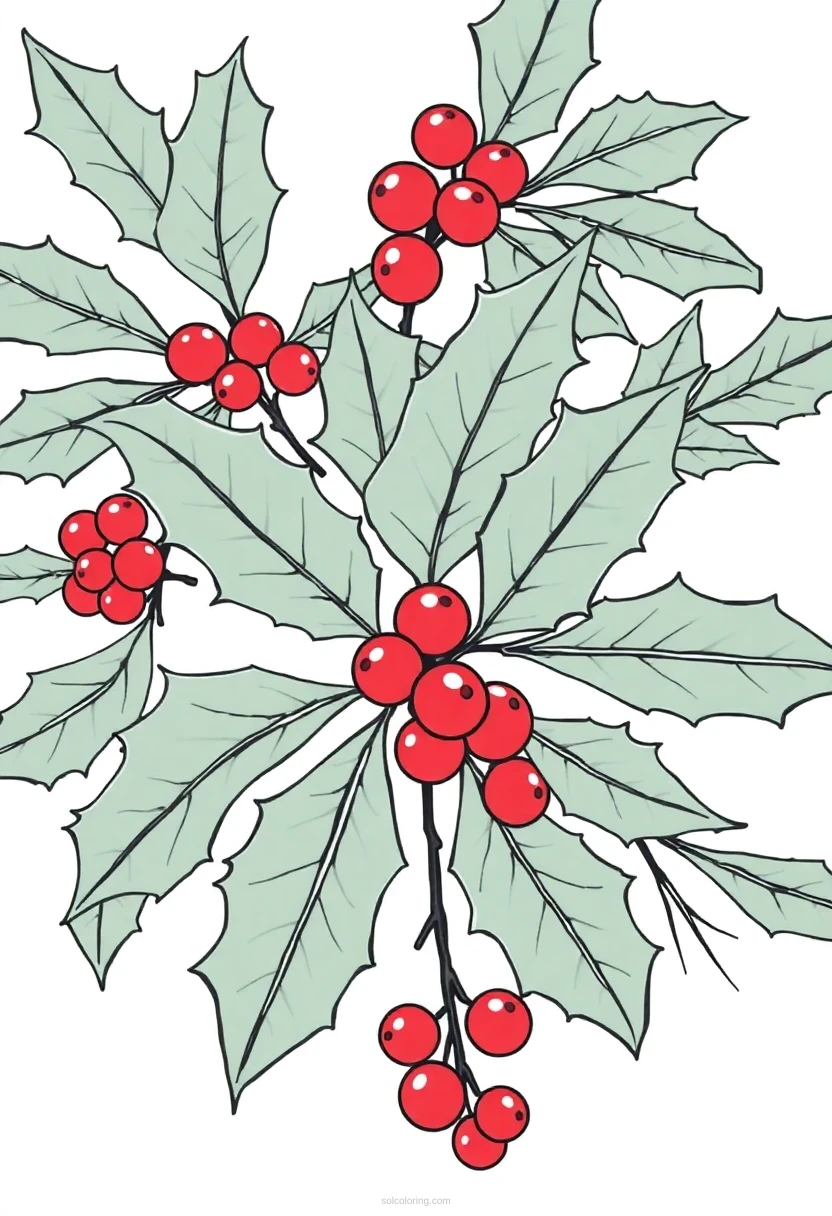 Holly Leaves And Berries coloring pages