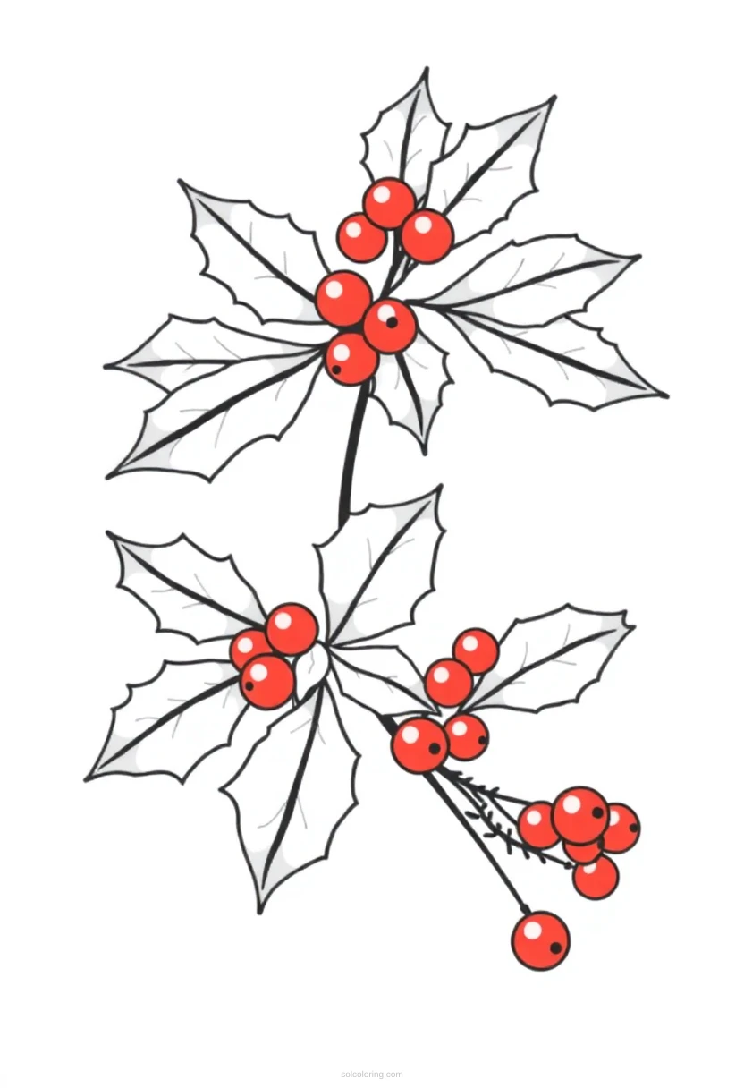 Holly Leaves and Berries coloring page for kids