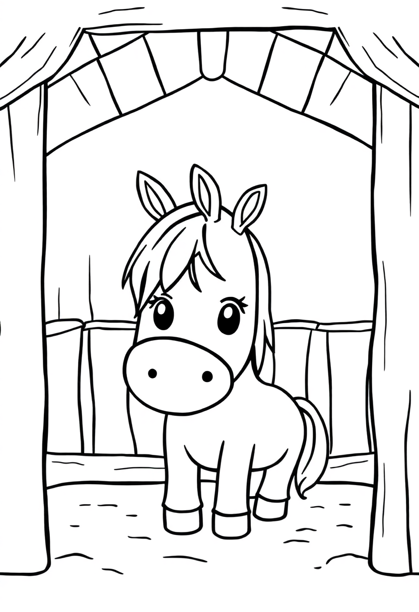 Horse in Stable coloring page, free printable