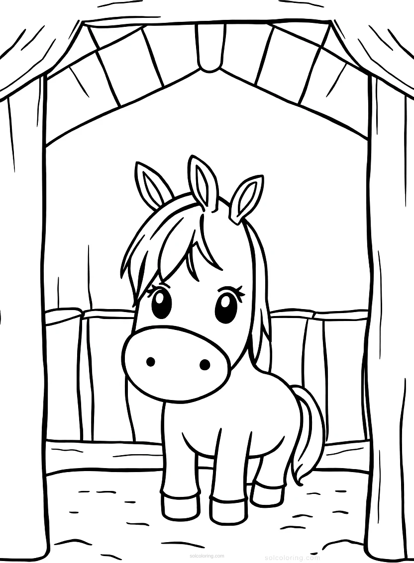 Horse in Stable coloring page for kids