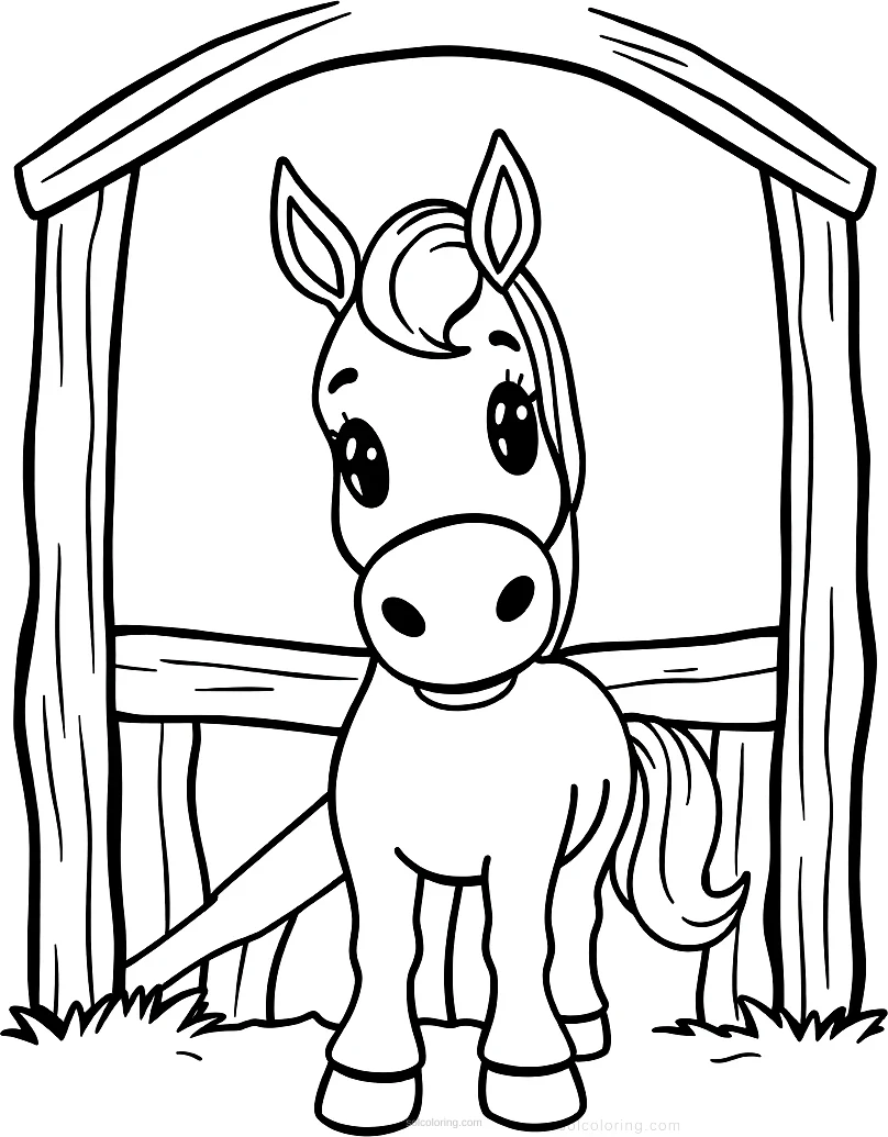 Horse in Stable coloring page for kids