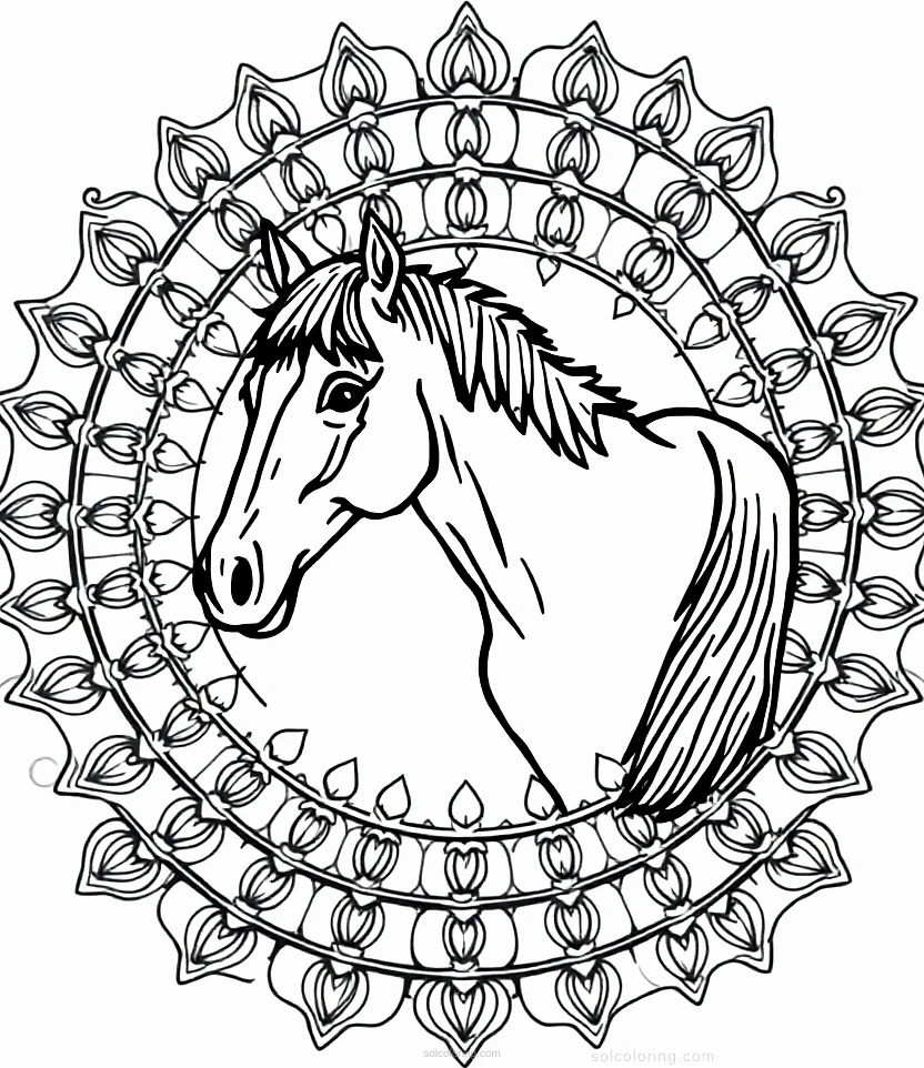 Horse in Stable coloring page for kids