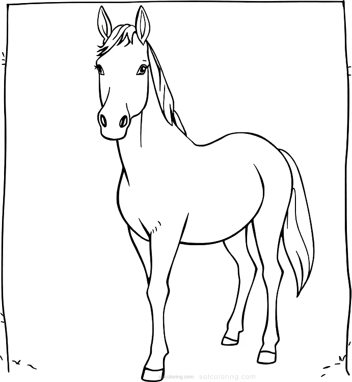 Horse in Stable coloring page for kids