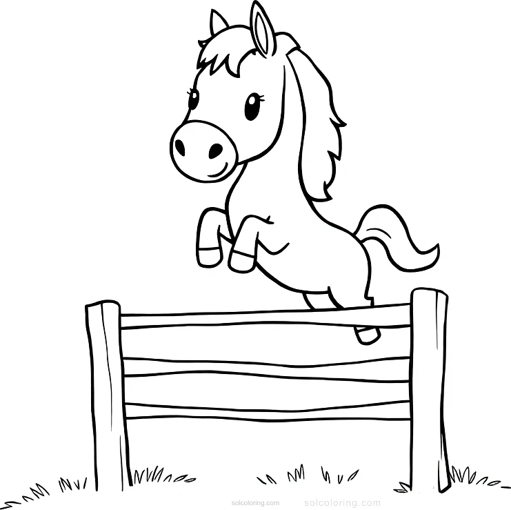 Horse Jumping Over Fence coloring page for kids