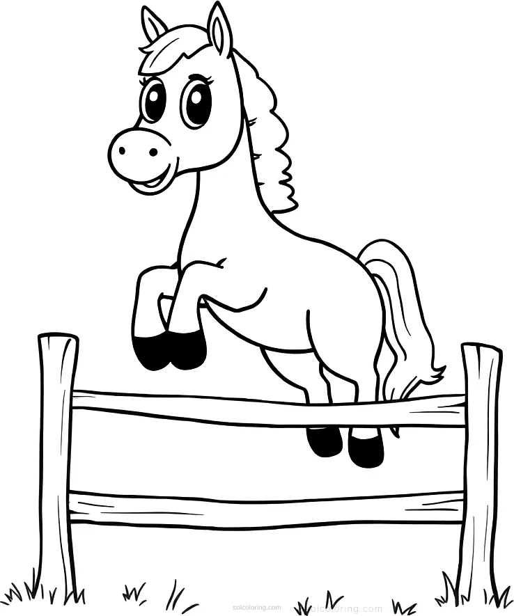 Horse Jumping Over Fence coloring page for kids