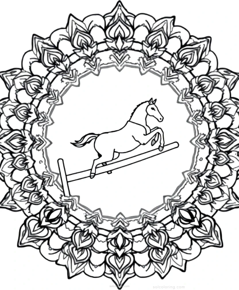 Horse Jumping Over Fence coloring page for kids