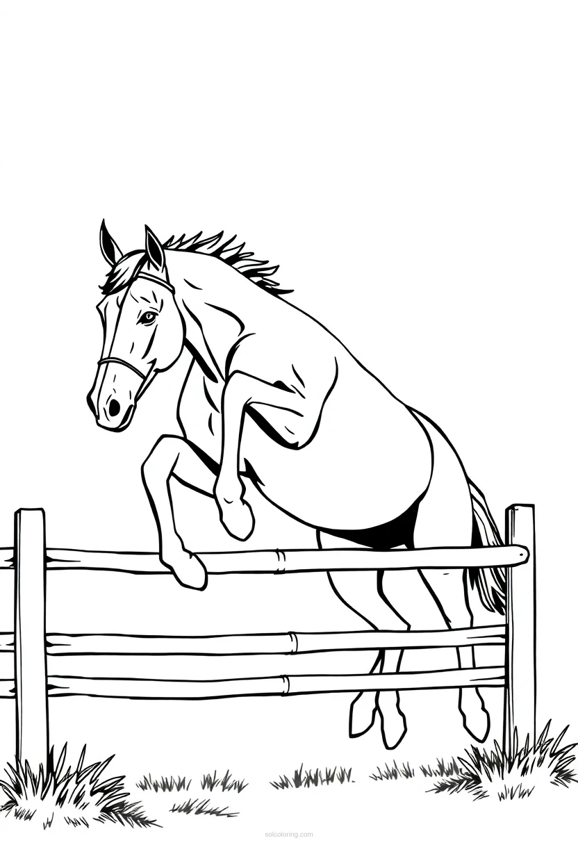 Horse Jumping Over Fence coloring page for kids