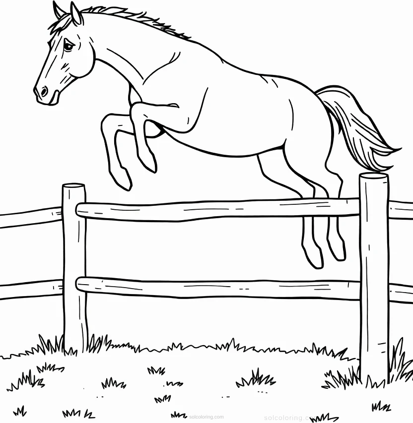 Horse Jumping Over Fence coloring page for kids