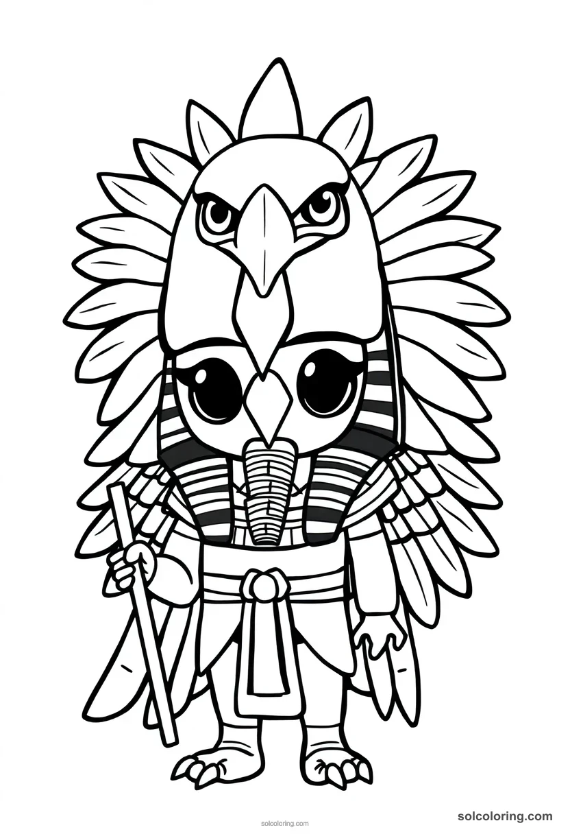 Chibi Horus the Falcon-Headed Sky God chibi coloring page for kids