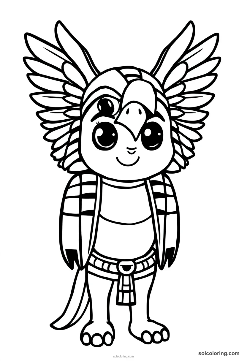 Cute Cartoon Horus the Falcon-Headed Sky God cute cartoon coloring page for kids