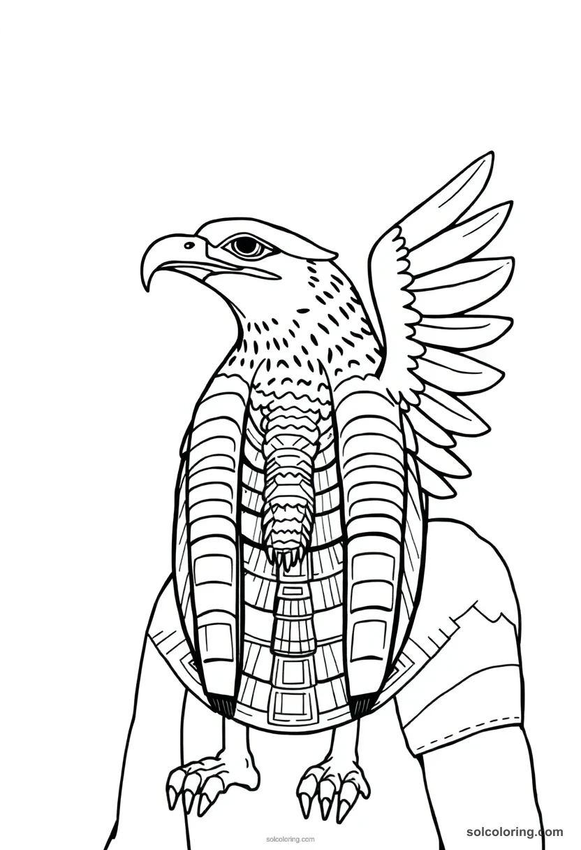 Horus the Falcon-Headed Sky God detailed coloring page for kids