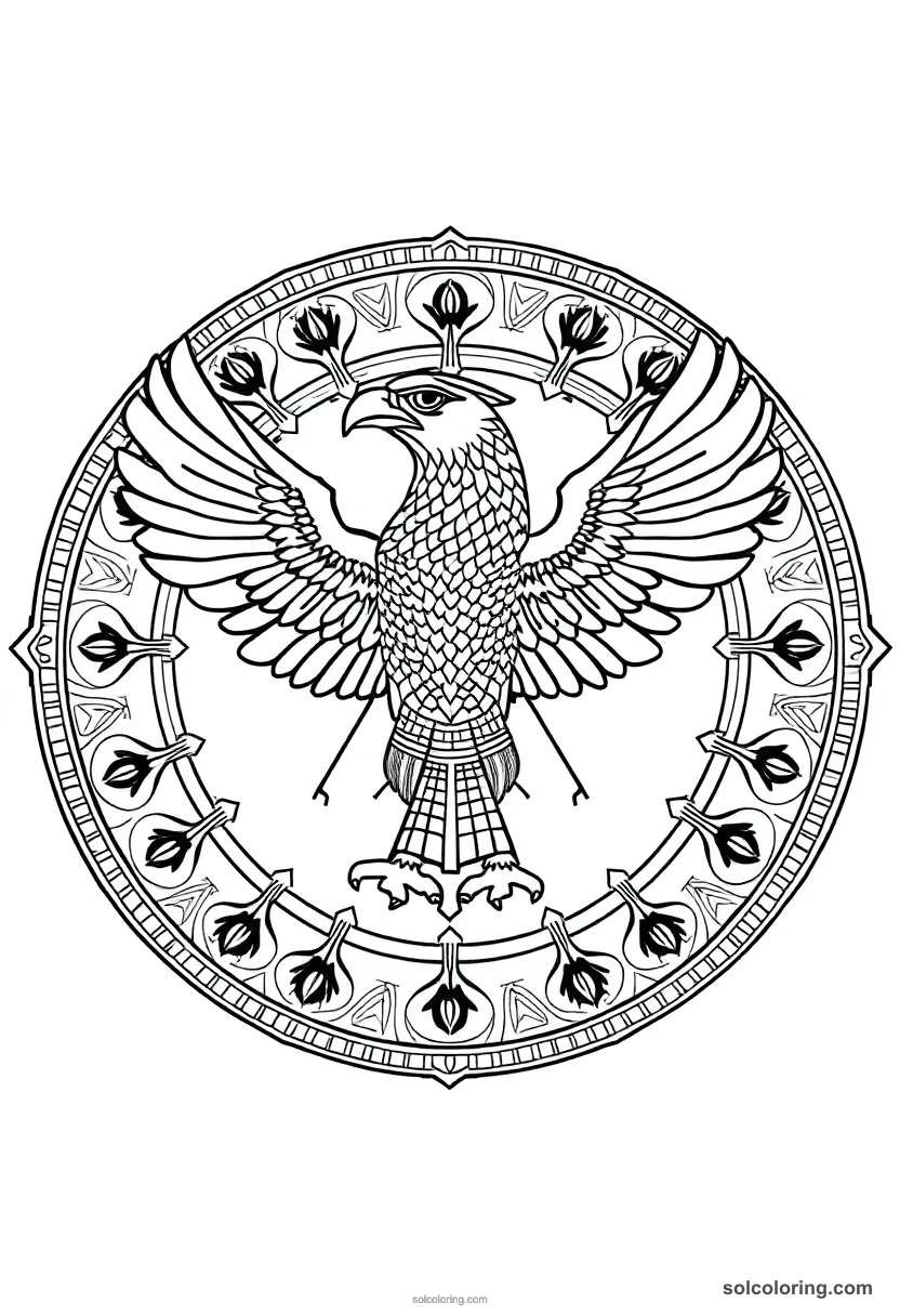 Mandala Horus the Falcon-Headed Sky God mandala coloring page for kids