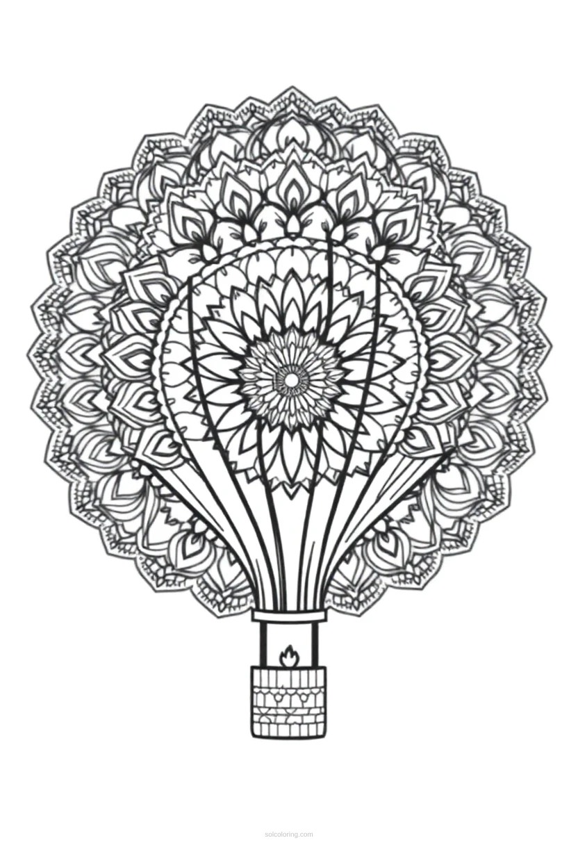 Hot Air Balloon Mandala coloring page for kids