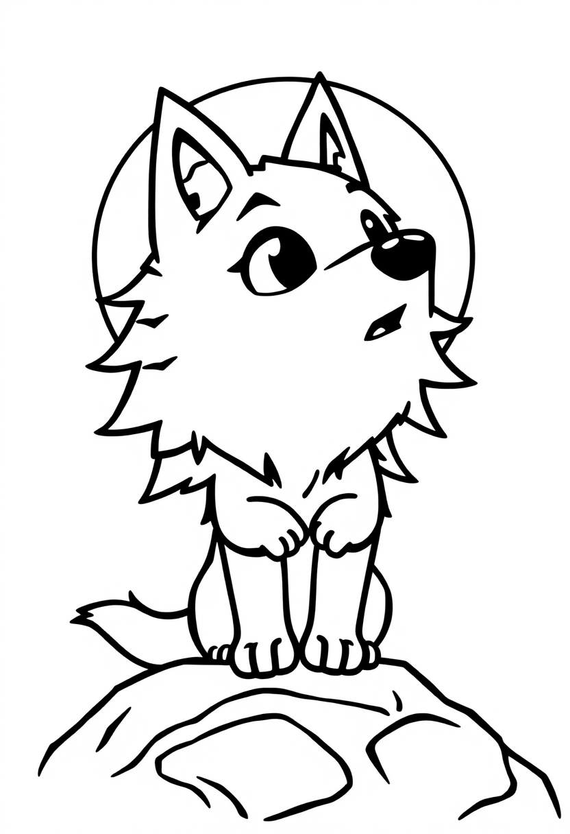 Howling Wolf at Moon coloring page, free printable standard style for kids and adults