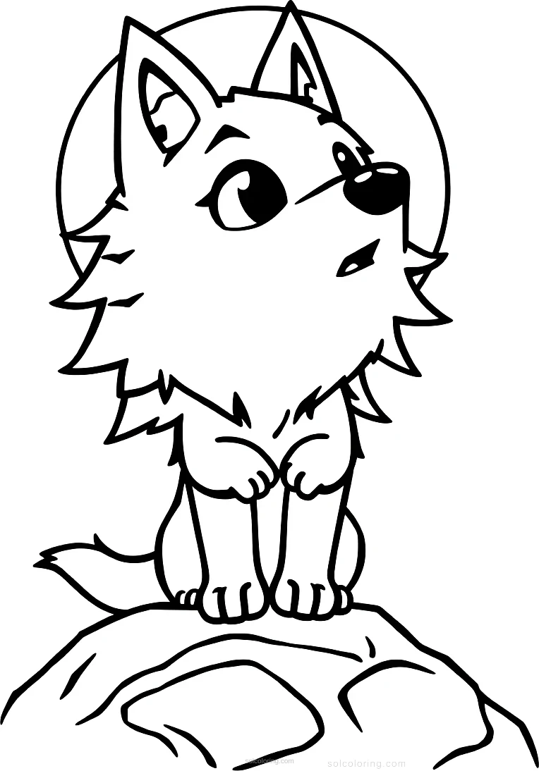 Howling Wolf At Moon coloring page for kids