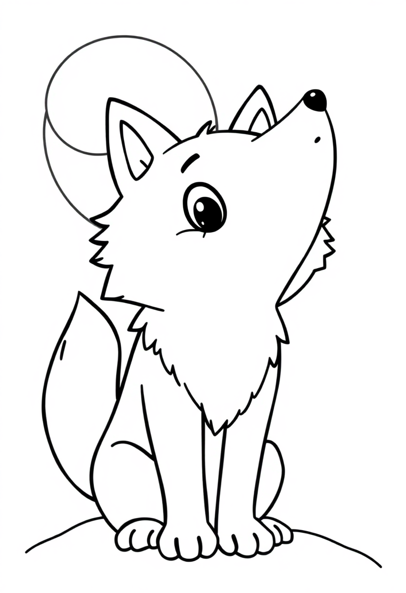 Howling Wolf at Moon coloring page, free printable
