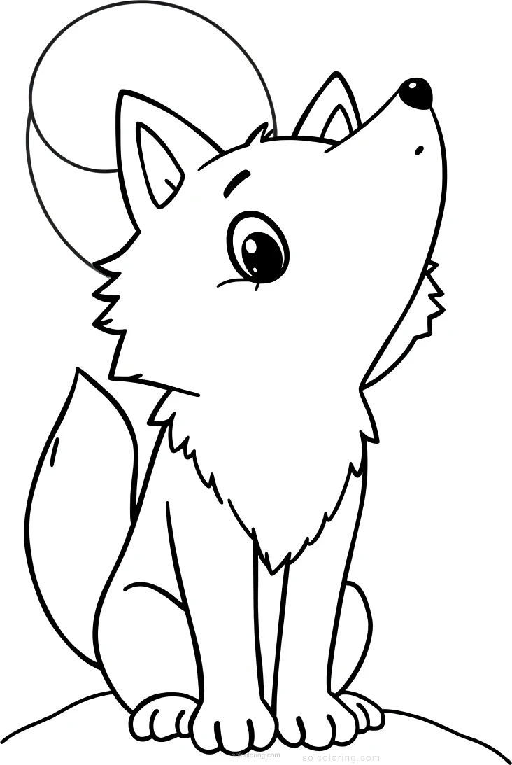 Howling Wolf At Moon coloring page for kids