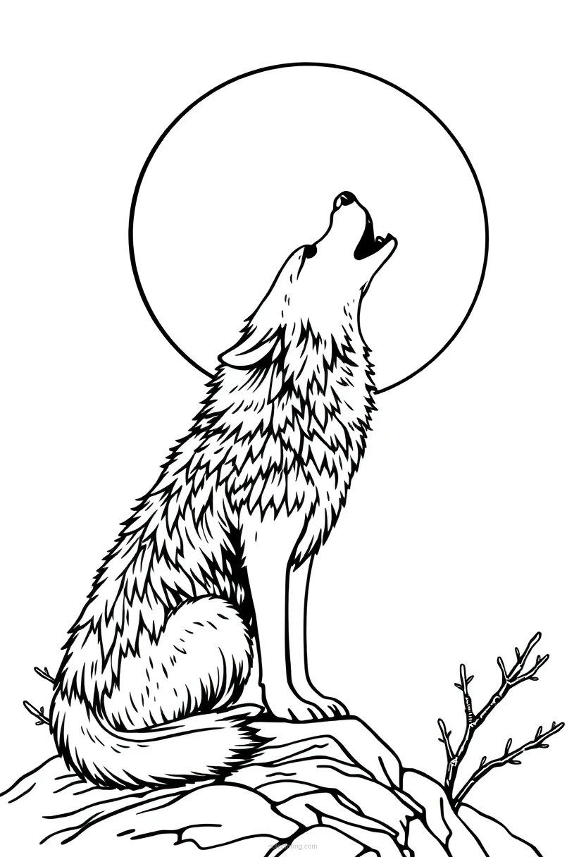 Howling Wolf At Moon coloring page for kids