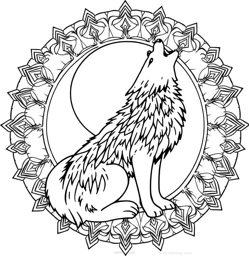Howling Wolf At Moon coloring page for kids
