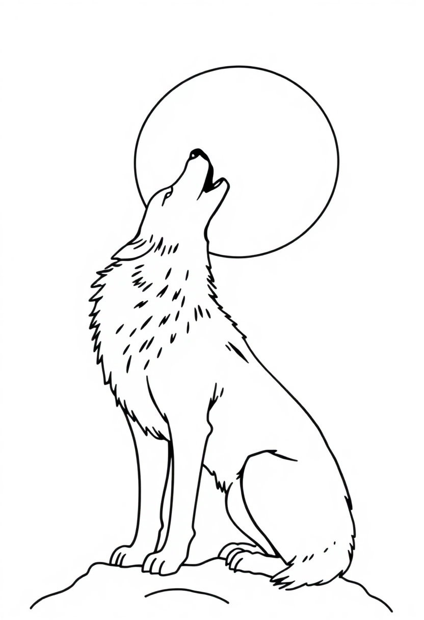Howling Wolf at Moon coloring page, free printable