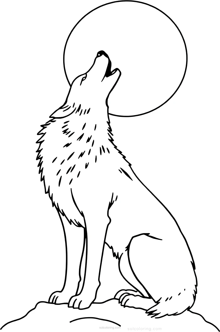 Howling Wolf At Moon coloring page for kids