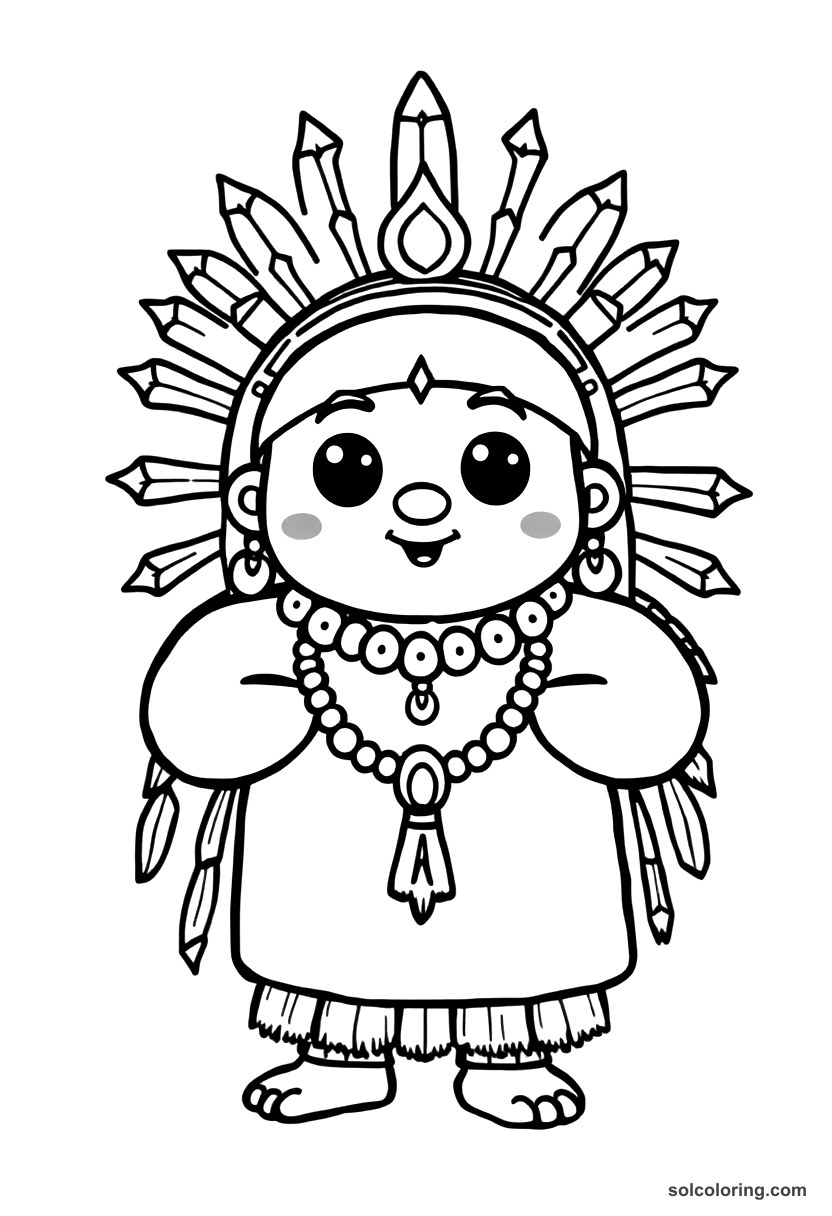 Cute Cartoon Huayna Capac at the Height of the Inca Empire coloring page, free printable cute cartoon style