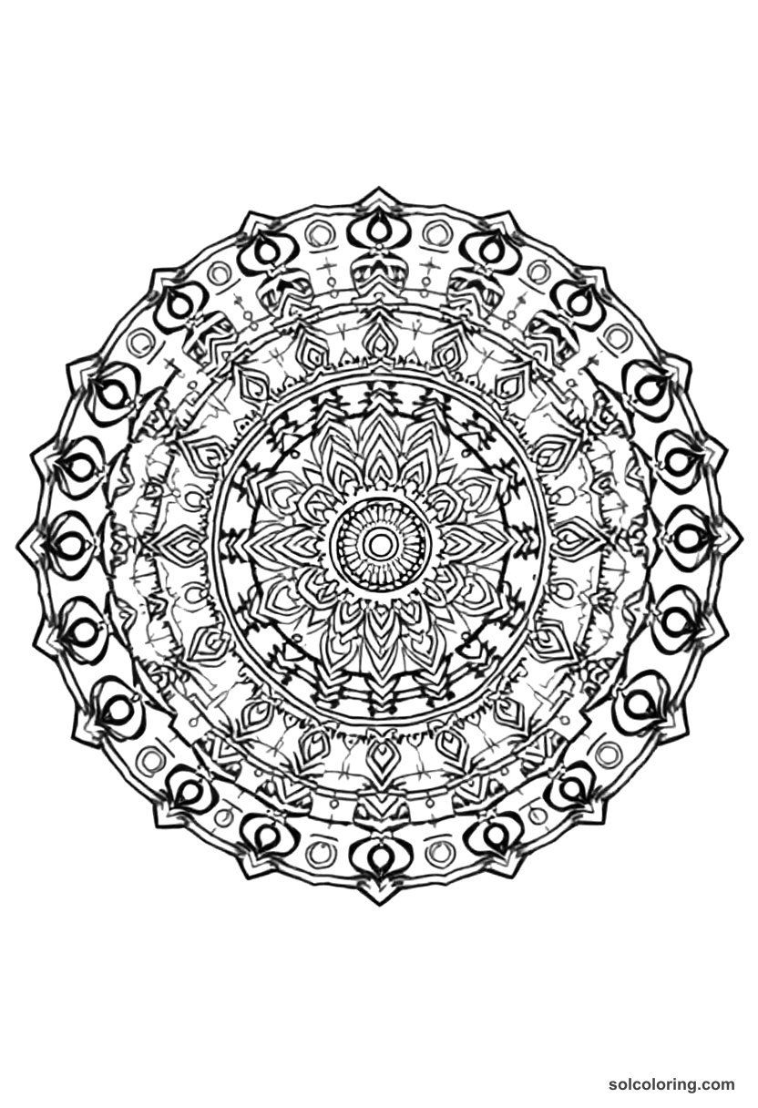 Mandala Huayna Capac at the Height of the Inca Empire coloring page, free printable mandala style
