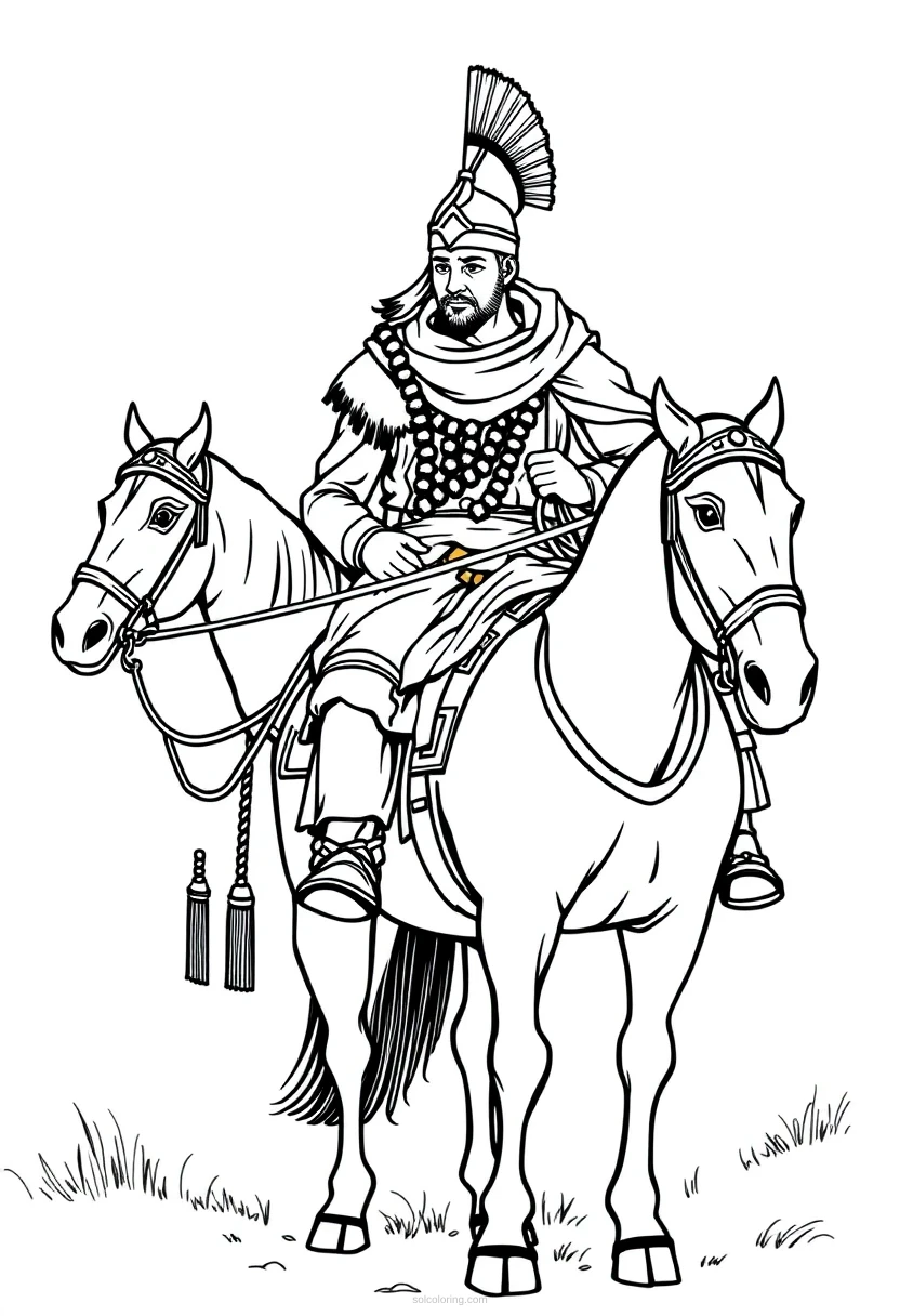 Hun Warrior on Horseback coloring page for kids