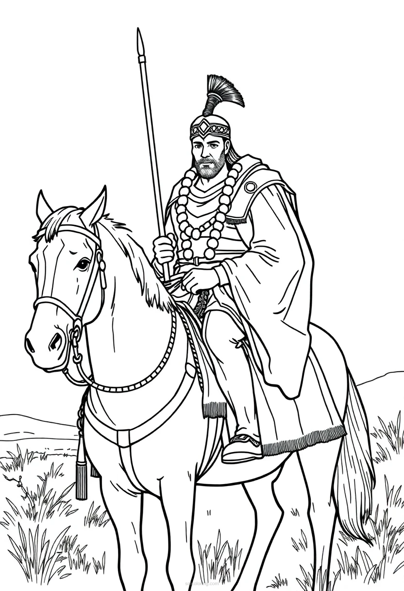 Hun Warrior on Horseback coloring page for kids