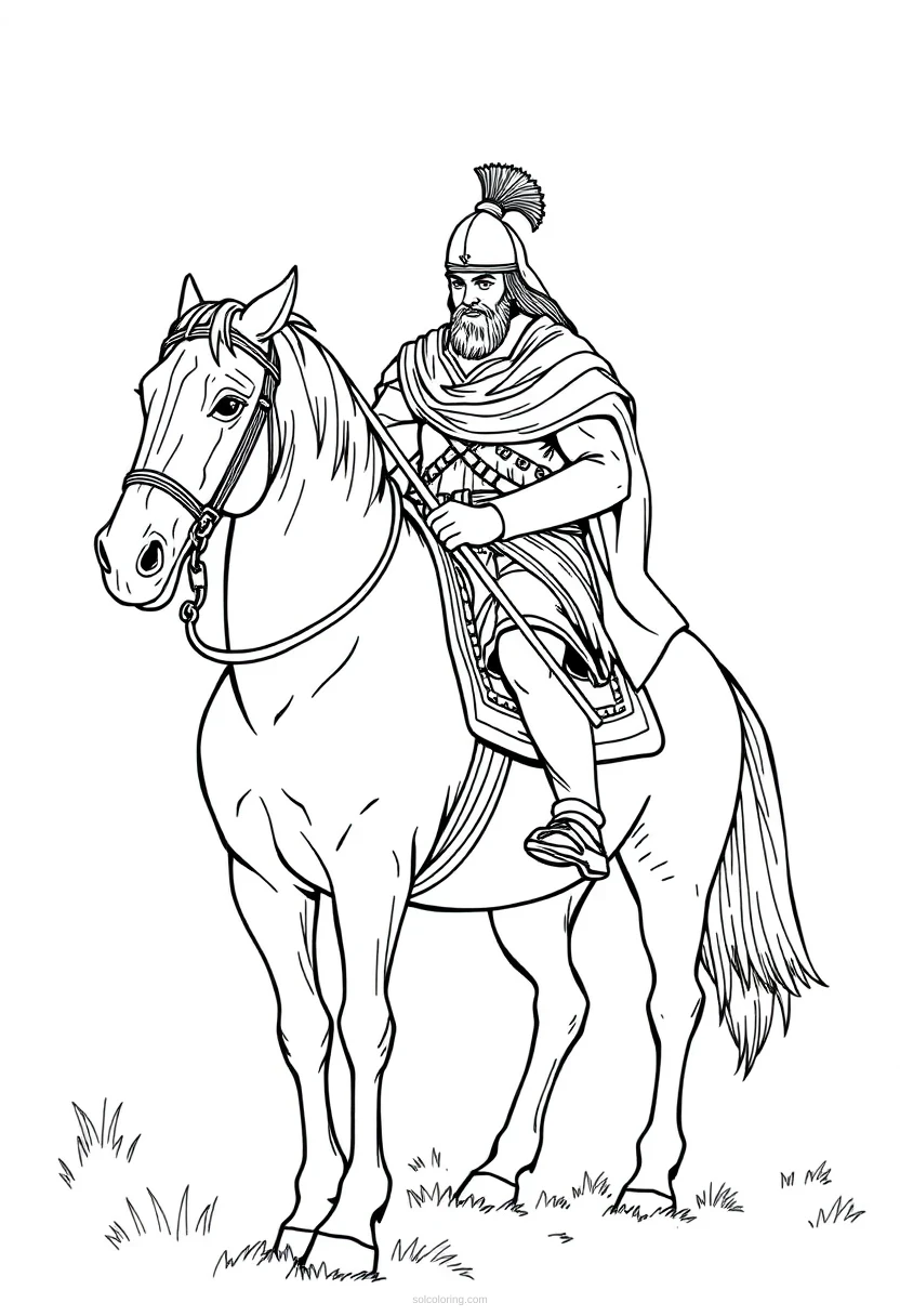 Hun Warrior on Horseback coloring page for kids