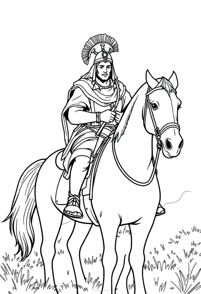 Hun Warrior on Horseback coloring page for kids