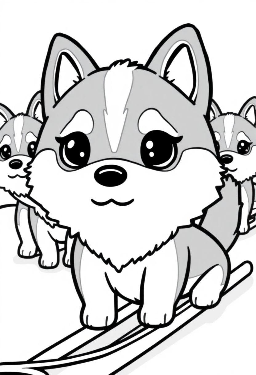 Husky Sled Dogs in Snow coloring page, free printable