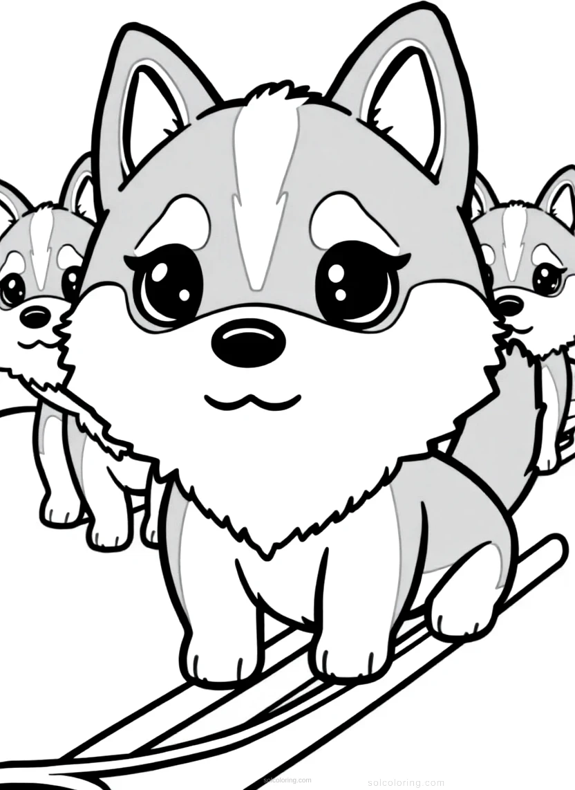 Husky Sled Dogs in Snow coloring page for kids