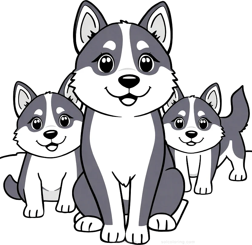 Husky Sled Dogs in Snow coloring page for kids