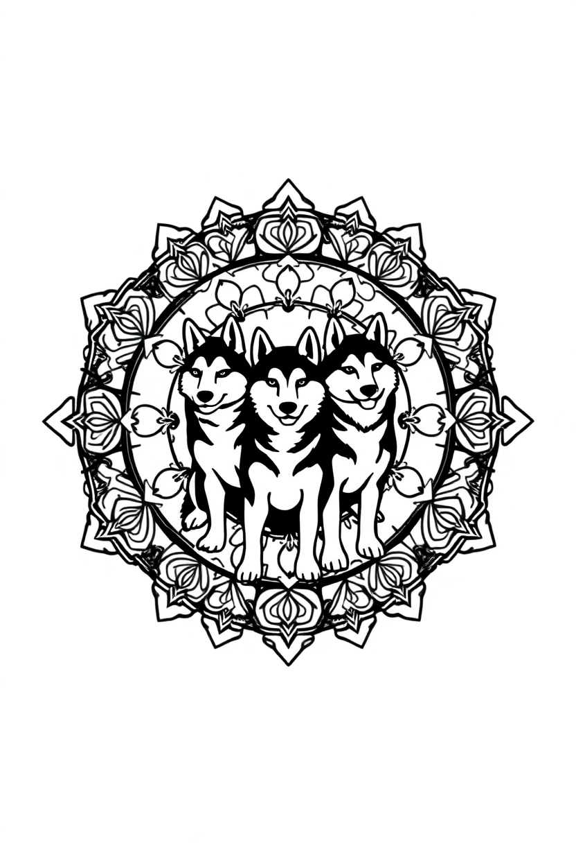 Husky Sled Dogs in Snow coloring page, free printable