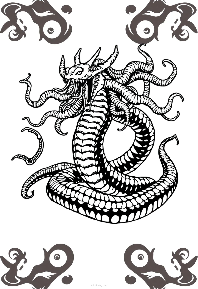 Hydra Many Headed Serpent coloring page for kids